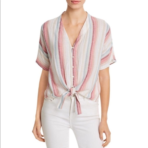 Elan Striped Tie Front Top Size M - Picture 2 of 15